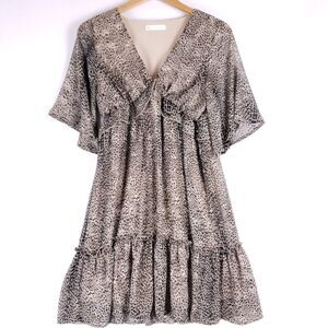 FSL Apparel Leopard Print Kimono Dress Women Small Ruffle Front V-Neck Lined USA